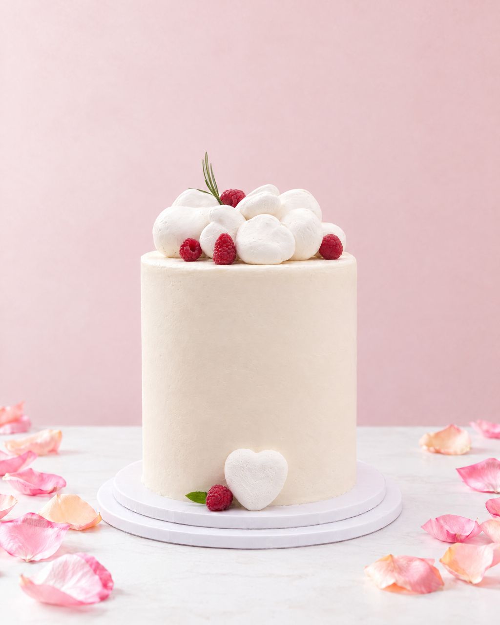 A real Nelly's Cakes Mother's Day cake, design Mother's Day 005, on a marble table with rose petals