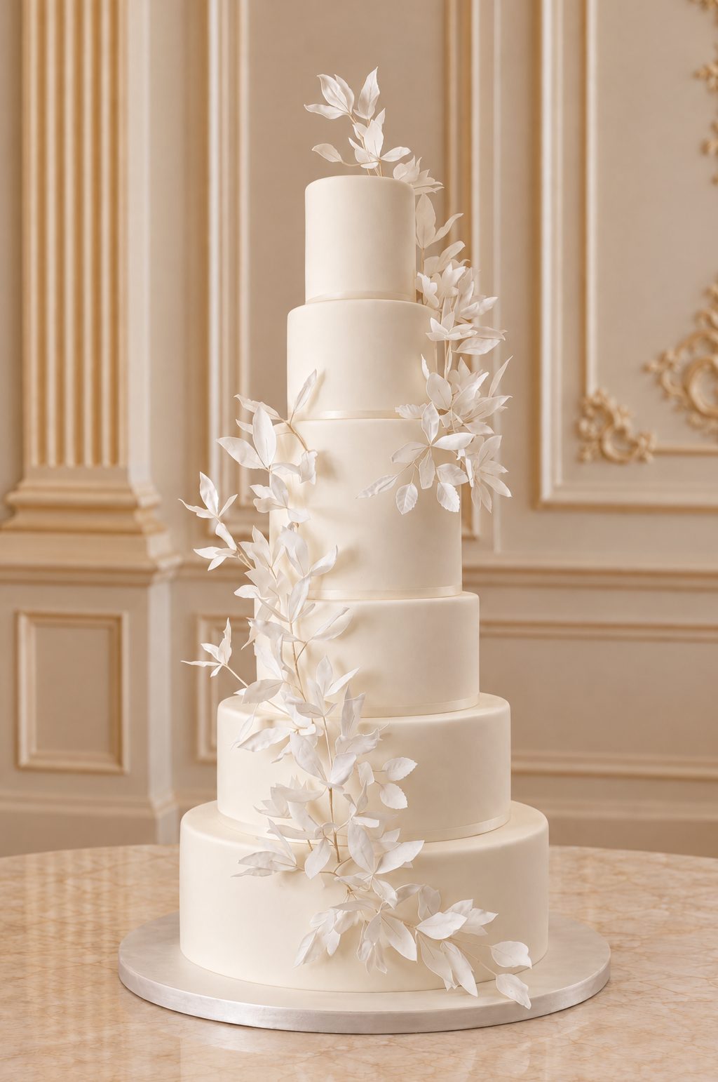 A real Nelly's Cakes royal wedding cake, design Royal 002, in a gilded ballroom